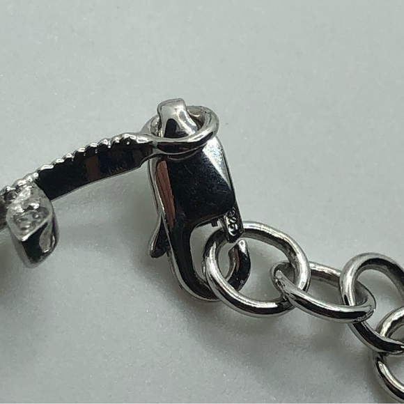 STERLING Blue Topaz & CZ Fancy Leaves Vines Necklace w Drop Pendant 16” + 1” - Picture 9 of 10